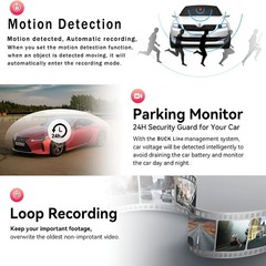 3 Lens Dash Cam Front Cabin Rear 1080P Night Vision, Parking Monitor, G-Sensor