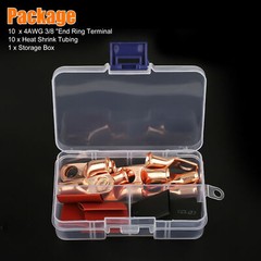 4 AWG Gauge Copper Lugs w/ BLACK & RED Heat Shrink End Ring Terminals Wire 20Pcs