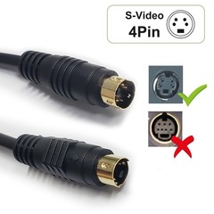 S Video Cable, S-Video Cable 4 Pin Connector Male to Male Gold Plated Compatible