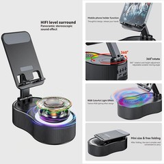 Black Cell Phone Stand Holder with Wireless Bluetooth Speaker Induction Audio