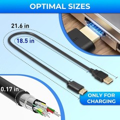 USB to HDMI Cable, USB 2.0 Male to HDMI Male Charger Cable Splitter Adapter – 0.