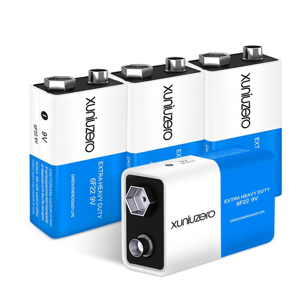 XUNIUZERO 9V Batteries Carbon 9 Volt Battery for Smoke Detector 6F22 Square