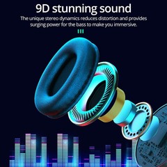 Wireless Bluetooth 5.0 Headphones Over Ear LED Headset Stereo Noise Cancelling