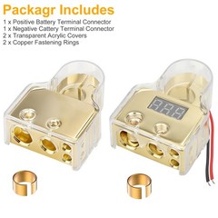 2 PCS 12-24V Car Battery Terminal Connectors Clamps 0/4/8 Gauge w/ LED Voltmeter