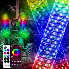 2x 1~3FT Thick LED Whip Spiral Chasing RGB Fat Whip Light For Can Am Polaris RZR