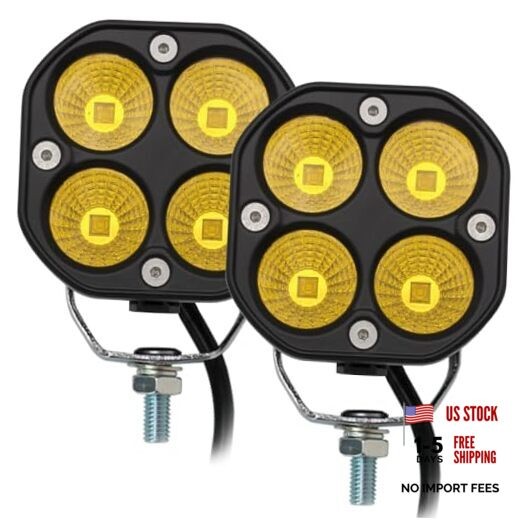 LED Yellow/Amber Driving Fog Lights Pod Lights Offroad 3Inch Yellow Flood Beam