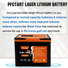 50Ah 12.8V LiFePO4 Lithium Battery Rechargeable with 50A BMS for Home RV Camping