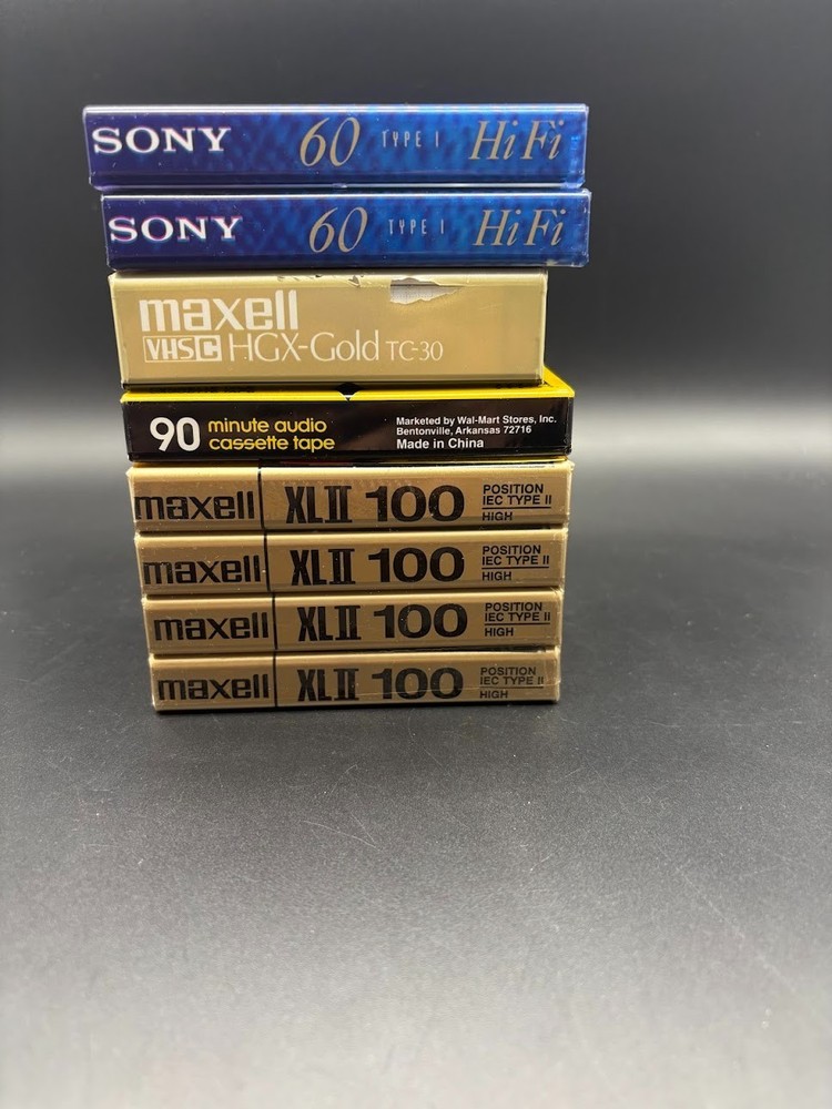 LOT of 8 NOS Blank Cassette Tapes Maxell, Sony, ETC
