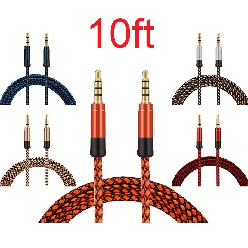 10ft AUX Cable Jack Gold Plug Audio Wire Long Cord Universal for iPod Classic