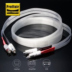 Pair OCC Silver Plated Flat Cable Audio Signal Interconnect Wire Hi-end RCA Plug