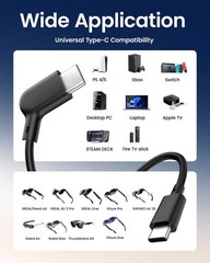 USB-C Cable for AR Smart Glasses, 20Gbps Data & 60W Fast Charging, 6.6FT L-Shape
