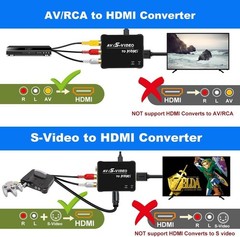 S Video to HDMI Converter, AV RCA to HDMI Converter, Includes RCA Cable + S Vide