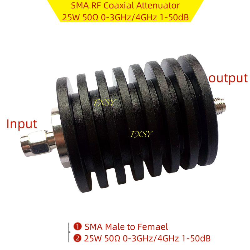 SMA RF Coaxial Attenuator 25W 50Ω 0-3GHz/4GHz 1/2/3/5/6/10/15/20/25/30/40/50dB
