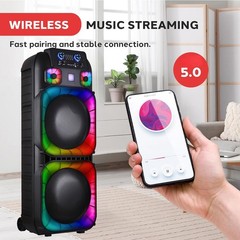 Dual 15” Woofers Powerful Bass Sound Bluetooth Speaker w/ Mic LED Party Speaker