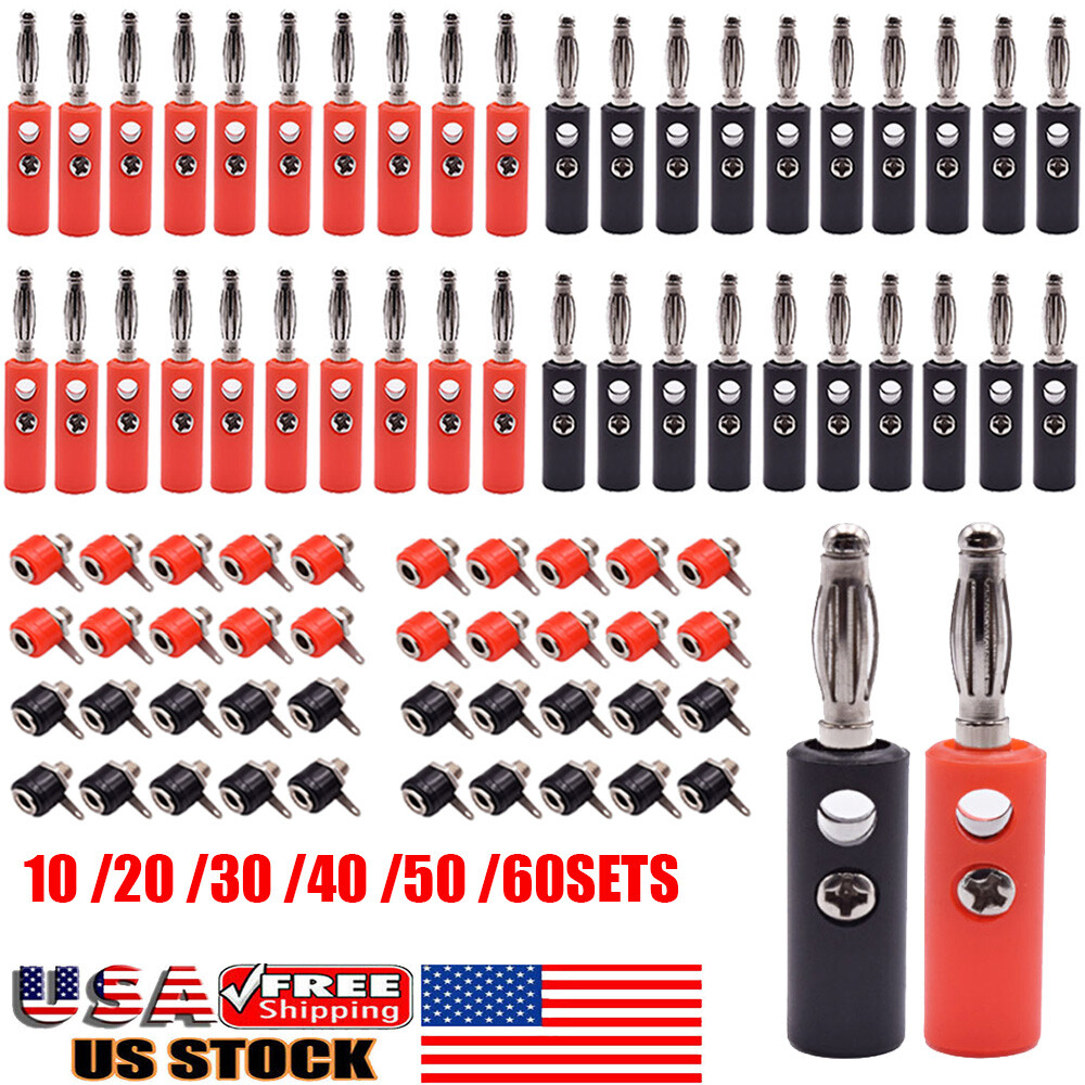 US Stock Male+Female 4mm Banana Plug + Socket Screw Connector J072 Audio Adapter