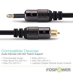 FosPower 3 6 10 FT Toslink to Mini SPDIF Fiber Optic Audio Digital Optical Cable