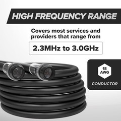 Black, Booted RG6 Coaxial Cable, All Weather Proof Coax, 1 Foot (0.3 Meter)