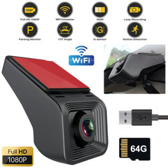 1080P Wifi USB Dash Camera Wide angle DVR 64GB for Android Car Stereo Headunit