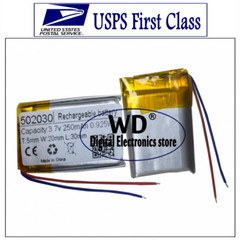 (2pcs) 3.7V 250mAh Li-Polymer Battery 502030 Rechargeable Li po for GPS Reader