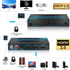 3 In 1 Out 4K HDMI2.0b Switcher Switch 3×1 W/ Audio Extractor HDCP2.2 For PS4 TV