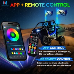 3FT RGB Spiral LED Whip Light w/ APP Control For Polaris RZR/ Can-Am/ Honda UTV