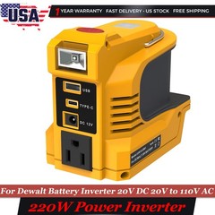 200W Portable Power Inverter For DeWALT 20V Battery, DC 20V to AC 110V LED Light