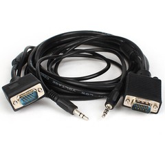 10FT SVGA VIDEO + AUDIO 3.5MM Cable 15-pin Male VGA PC Projector Monitor Display