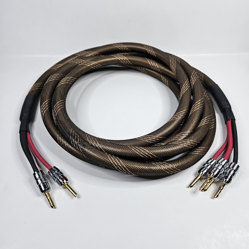 Bi-Wire Speaker Cable Single Flex Braided 2 to 4 Plugs 11 Ft. Long