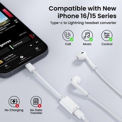 USB C to Lightning Headphone Audio Adapter, C Male White