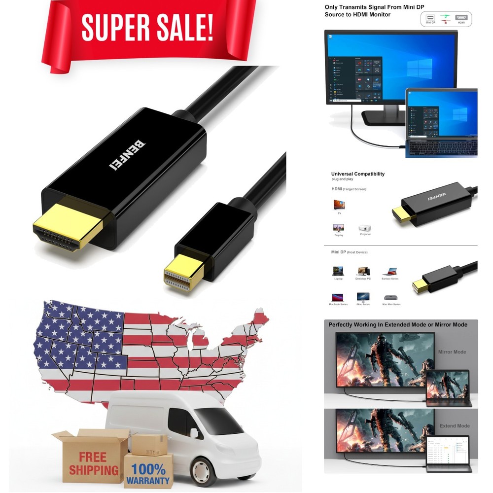Durable Mini DP to HDMI Cable 0.9m – 24K Gold-Plated, Universal Compatibility