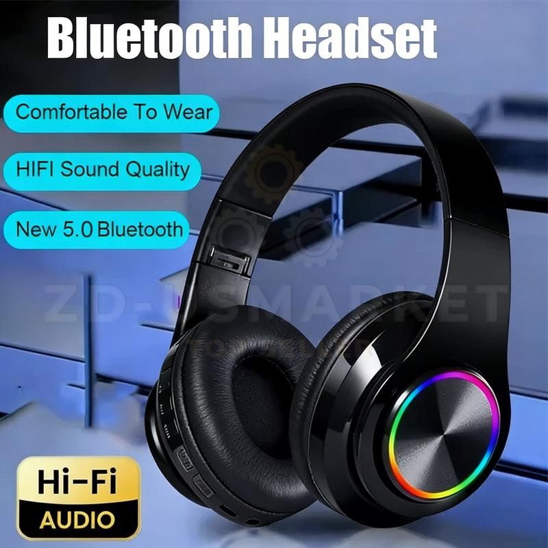 Wireless Bluetooth 5.0 Headphones Over Ear LED Headset Stereo Noise Cancelling