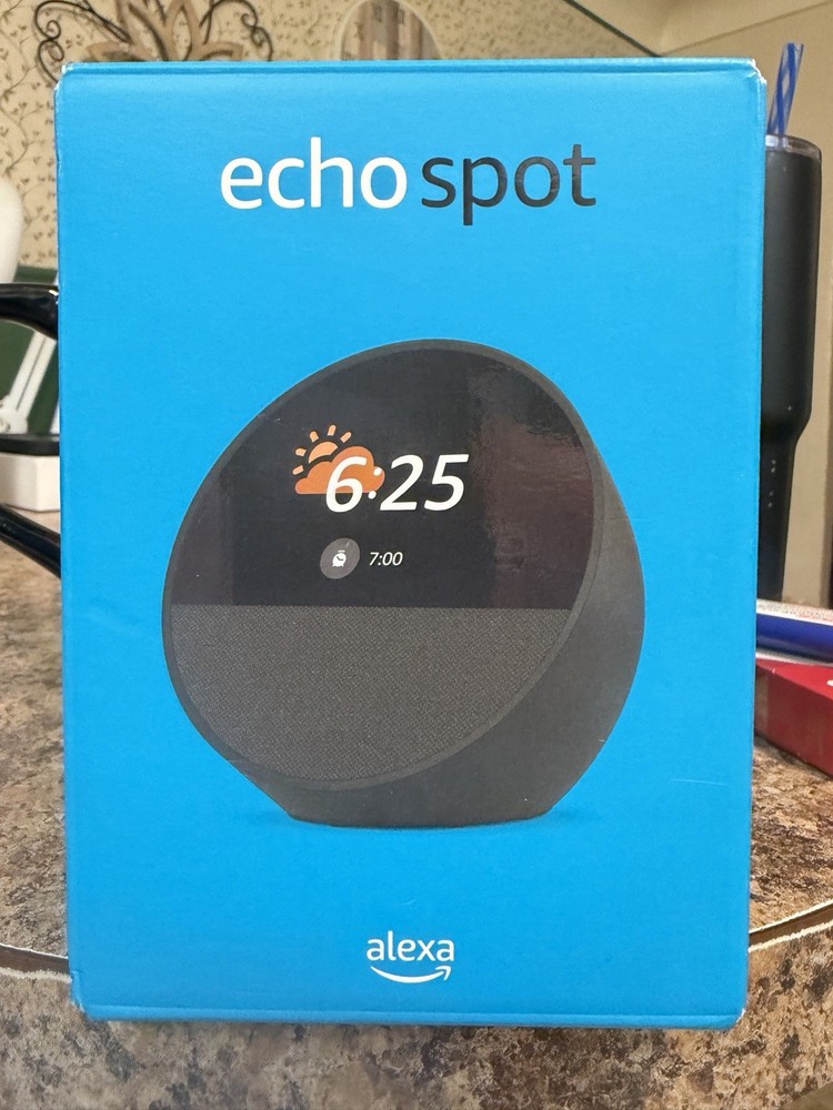 Amazon Echo Spot Smart Alarm Clock with Vibrant Sound and Alexa, Black