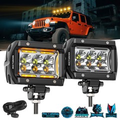 2X 4″ LED Floodlight Pods – White/Amber Offroad Fog Lights for Trucks SUVs UTVs