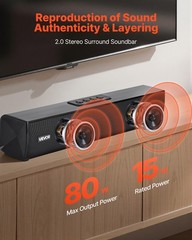 VEVOR Sound Bar for Smart TV 2.0 Channel Bluetooth TV Soundbar Speaker 80W 17 in