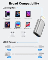 USB C to Lightning Adapter 4Pack, Type-C Female iPhone Male Small, Sliver