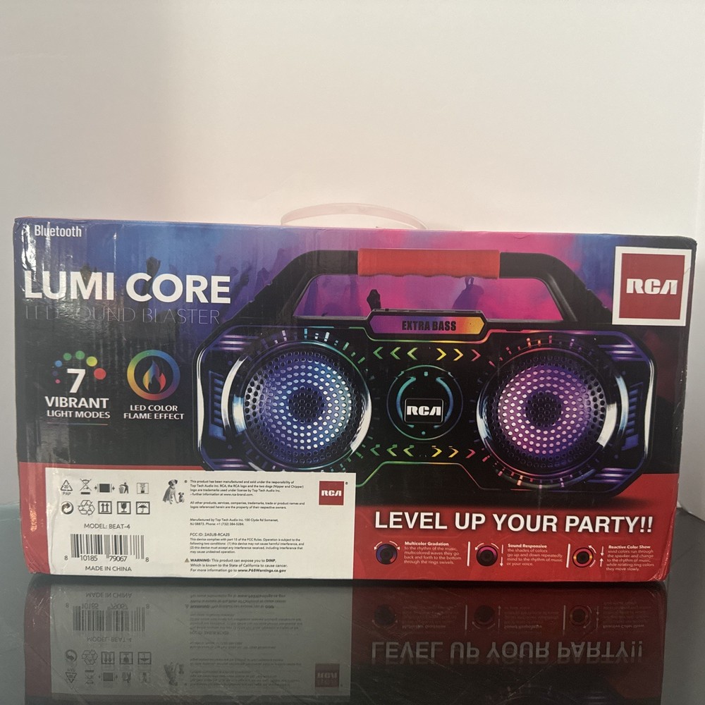 RCA Lumi Core Sound Blaster 7 Color Light Up Boom Box New In Box Bluetooth