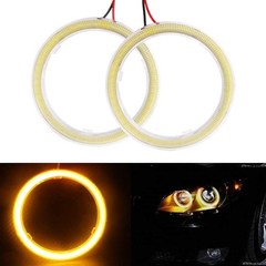 1-Pair Yellow 70MM 60SMD COB LED Angel Eyes Bulb Halo Ring Lamp Light With Housi