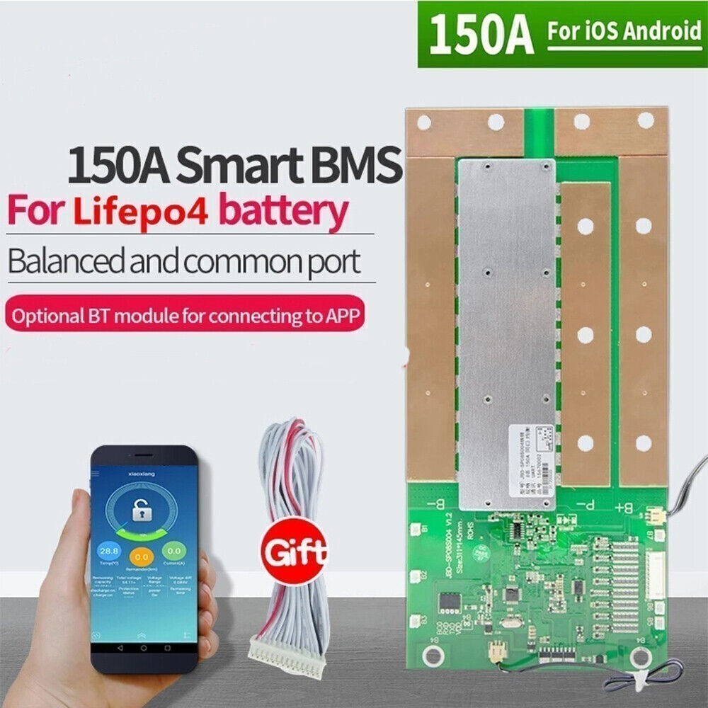 US – JBD 4S 12V/8S 24V 150A LiFePO4 Smart Battery BMS Board Balancer w/Bluetooth