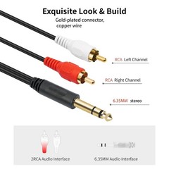 Gold-Plated 6.35mm 1/4 inch Male TRS Stereo Plug to 2 RCA Phono Male Audio Y …