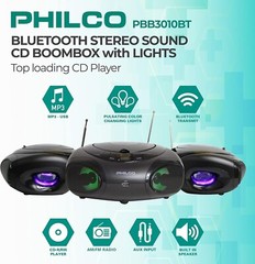 Philco Portable Bluetooth Boombox CD Player with AM/FM Radio and USB Playback