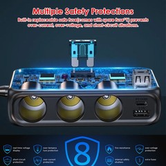 9 in 1 Car Cigarette Lighter Socket Splitter USB C Fast Charger Power Adapter