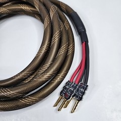 Bi-Wire Speaker Cable Single Flex Braided 2 to 4 Plugs 11 Ft. Long