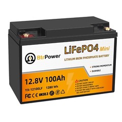 12V 100Ah LiFePO4 Deep Cycle Lithium Rechargeable Battery for RV Solar System