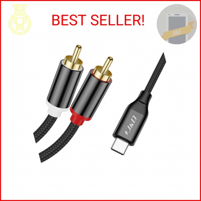 J&D USB C to RCA Audio Cable, Braided Stereo Audio Converter Cord Type-C Male to