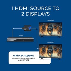 OREI 4K 1 in 2 Out HDMI Splitter 4:4:4 8-bit – HDMI 2.0, HDCP 2.2, 18 Gbps, 4K