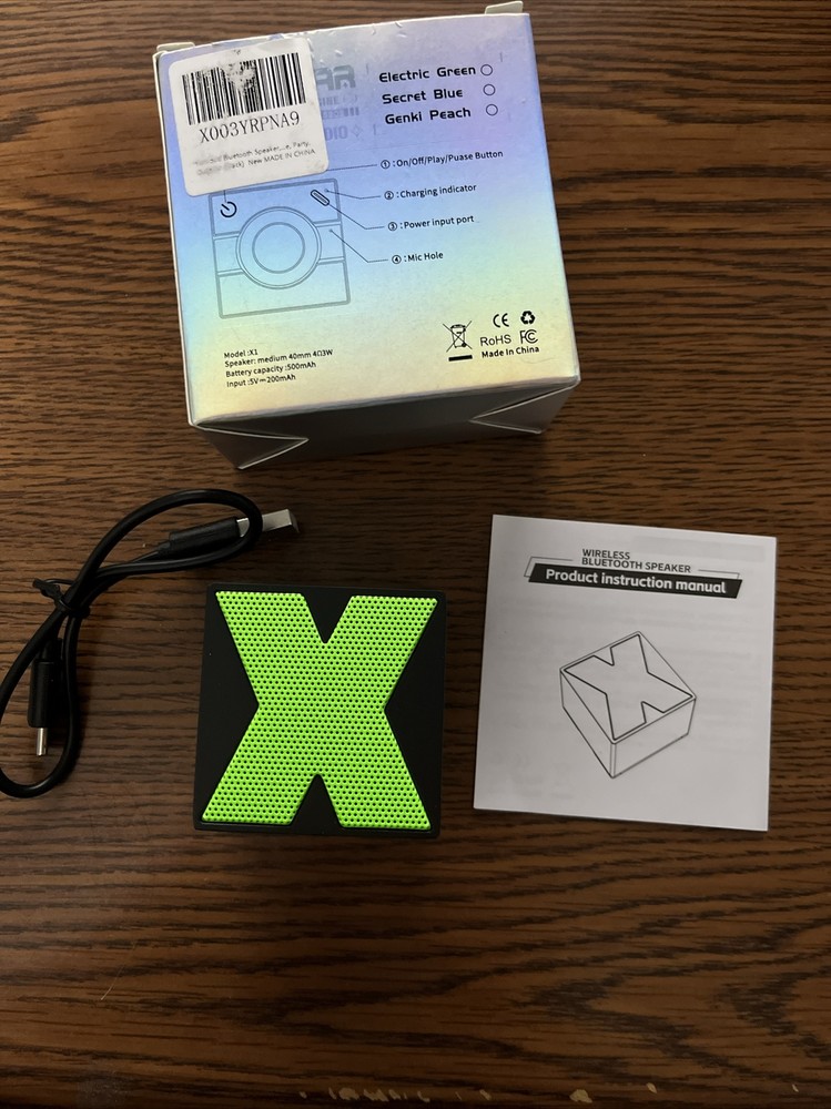 One Mini Portable Bluetooth Speaker in Black/Green Approx: 1.9″ X 1.5″ X 1.9″