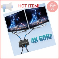 HBAVLINK HDMI Splitter 1 in 2 Out 60Hz – HDCP Bypass 2.3, HDR, Dolby/DTS 5.1/7.1