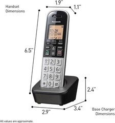 Panasonic Compact Cordless Phone / DECT 6.0, 1.6″ 1-Handset KX-TGB810S Black/Sil