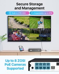 ZOSI 8MP 4K 8CH NVR 5MP PT PoE Home Security Camera System AI Person Detection