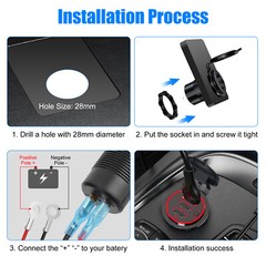 12-24V USB C 3 Port Fast Car Charger PD & QC3.0 Outlet Socket for Boat RV Marine